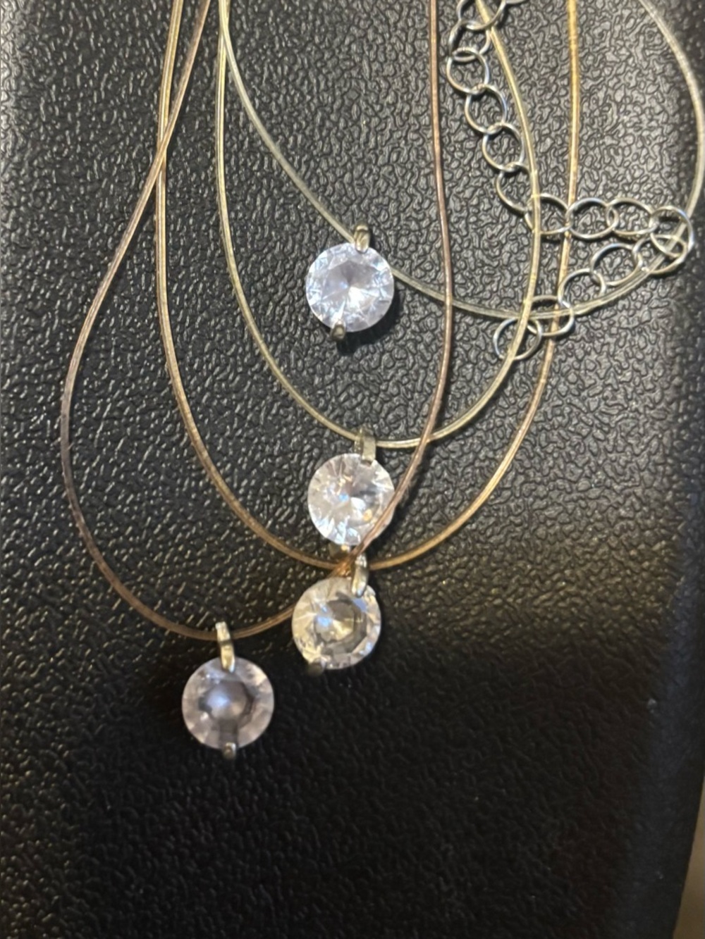 Silver & Gold Chain Necklace with Clear Crystal Pendant x 4